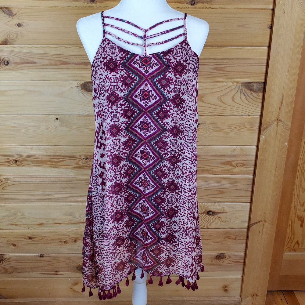 Maurices Tassel Hem Sheer Lined Midi Dress Size Medium‎
